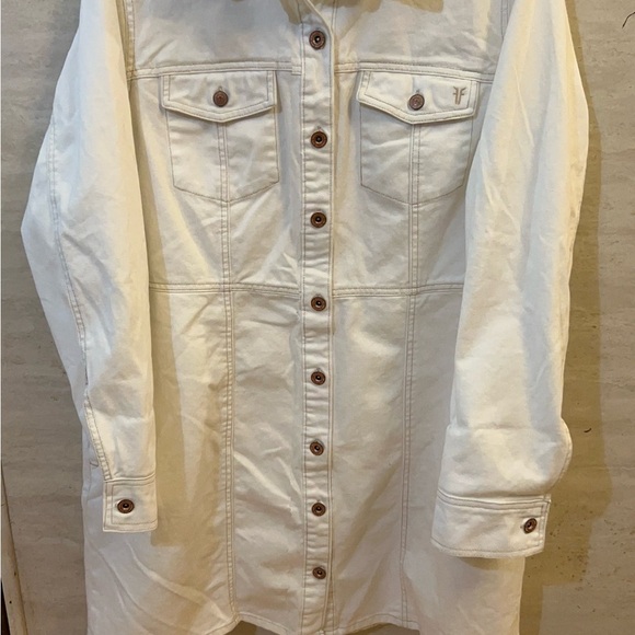 Frye White Button Front Long Sleeve Cotton Denim Shirt Dress - Picture 5 of 15